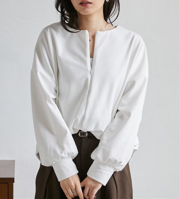 RANAN（ラナン）の「裏起毛ハーフジップコクーン長袖チュニック（カットソー）」｜詳細画像