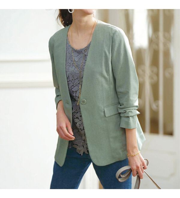 BELLUNA（ベルーナ）の「カジュアルコーデにきちんと感を！ノーカラージャケット（ノーカラージャケット）」｜詳細画像