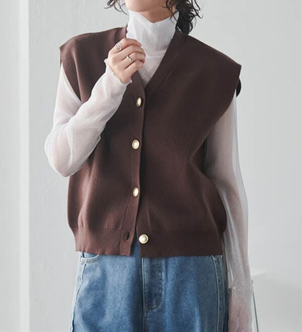 RANAN（ラナン）の「【ムースタッチ】洗える！ゴールド調ボタンニットベスト（ベスト）」｜詳細画像