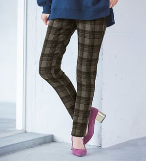 RANAN（ラナン）の「＋１０度素材！蓄熱保温裏起毛ストレッチスリムパンツ（フルレングスパンツ）」｜ブラウン系チェック
