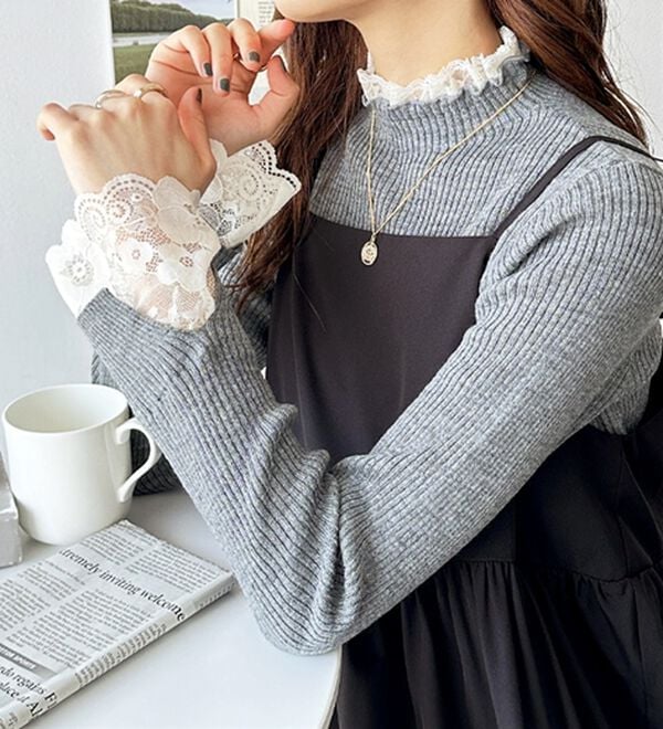 GeeRA（ジーラ）の「大人可愛い！レースが上品なハイネックニット（ニット・セーター）」｜詳細画像