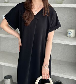 GeeRA（ジーラ）の「ひんやり快適！ジャカードスキッパーワンピ（カットソーワンピース）」｜ブラック