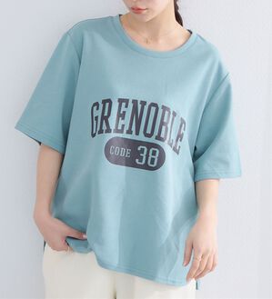 A HAPPY MARILYN（アハッピーマリリン）の「【Ｍ～８Ｌ】【接触冷感・ＵＶ対策】カレッジプリント裾ラウンドＴシャツ（Tシャツ）」｜ブルーグリーン
