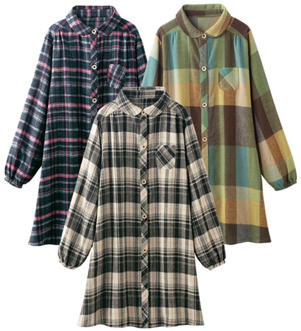 「【３枚組】家事もらく！ほっこりビックチェックシャツ（チュニック）」｜3枚組