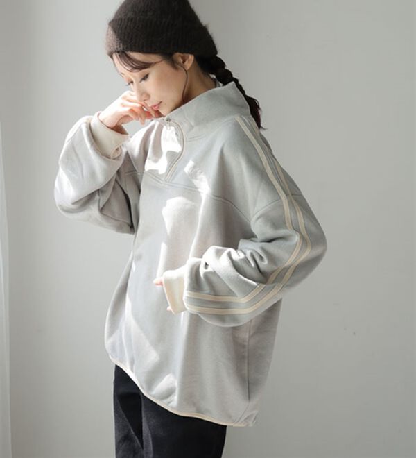 A HAPPY MARILYN（アハッピーマリリン）の「【Ｌ～６Ｌ】【ハピぽか裏起毛】ライン使いハーフＺＩＰスウェット 毛玉になりにくい（トレーナー・スウェット）」｜詳細画像