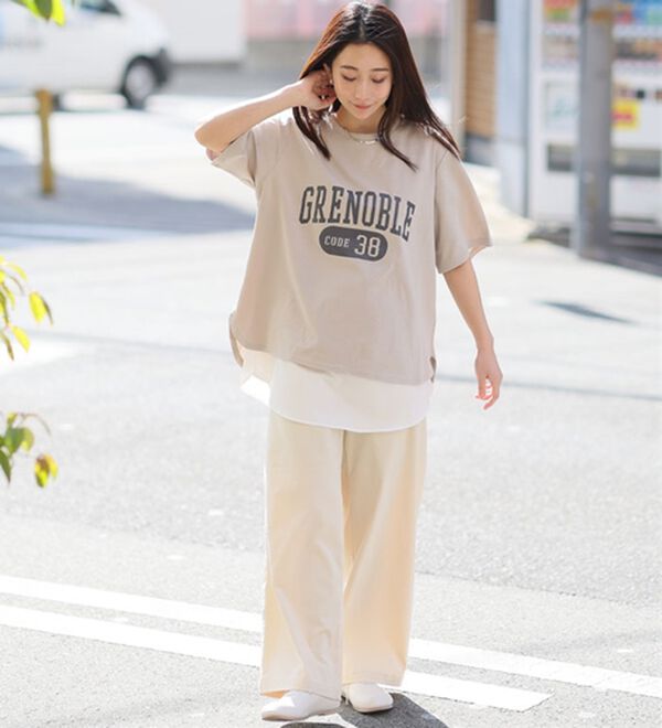 A HAPPY MARILYN（アハッピーマリリン）の「【Ｍ～８Ｌ】【接触冷感・ＵＶ対策】カレッジプリント裾ラウンドＴシャツ（Tシャツ）」｜詳細画像