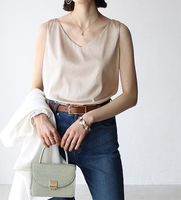 GeeRA（ジーラ）の「前後２ｗａｙヴィンテージサテンノースリーブ（タンクトップ・キャミソール）」｜詳細画像