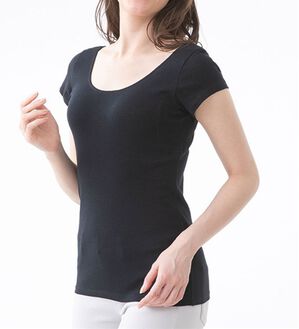 LAVIENNE（ラヴィエンヌ）の「綿１００％サラッと汗取りインナー　半袖＜ラヴィクールナチュラル＞（肌着・インナーウェア）」｜ブラック