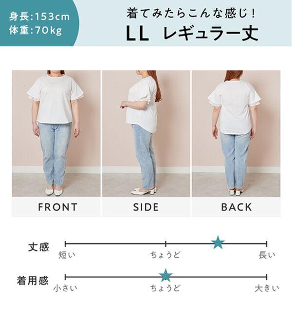 alotta（アロッタ）の「【接触冷感】＜丈が選べる＞袖口シフォンＴシャツチュニック（カットソー）」｜詳細画像