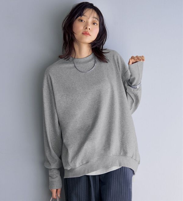 BELLUNA（ベルーナ）の「長めのリブが差をつける！全隠しトレーナー（カットソー）」｜杢グレー