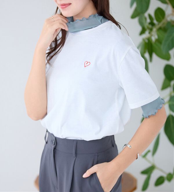 alotta（アロッタ）の「接触冷感ハイネックシアートップス（カットソー）」｜スモーキーブルー