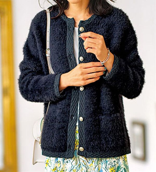 BELLUNA（ベルーナ）の「シャギーニット素材編地使いカーディガン（ニットカーディガン）」｜グレイッシュネイビー