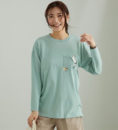 BELLUNA（ベルーナ）の「ネコ刺しゅうワッフル素材切替チュニック（チュニック）」