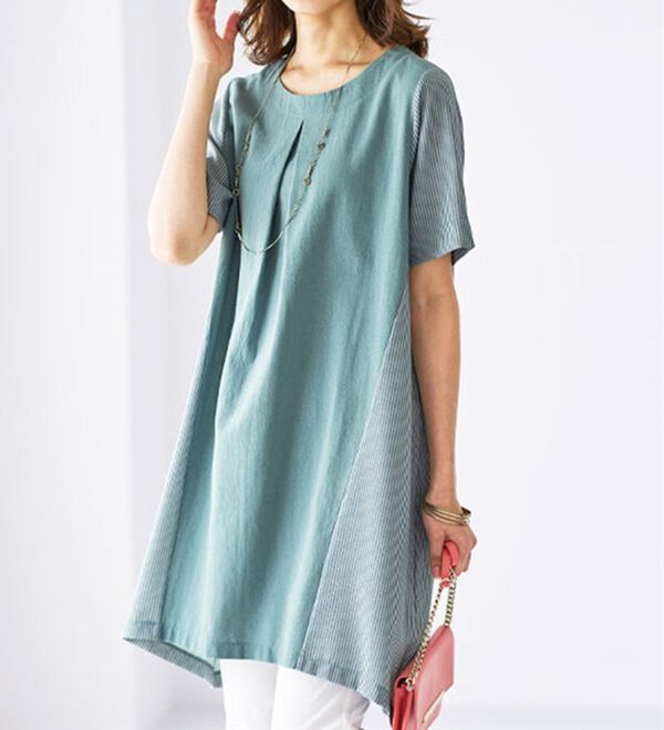 BELLUNA（ベルーナ）の「ストライプ切替ワンピース（チュニック）」｜詳細画像