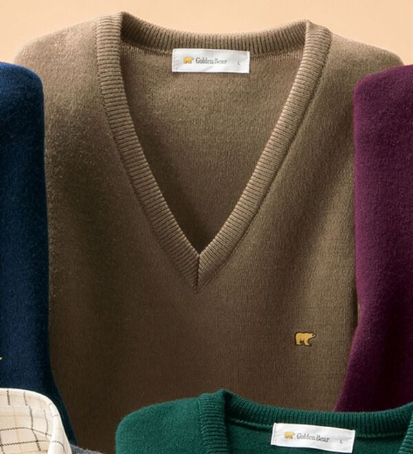 「＜ゴールデンベア＞国産上質新定番ニットベスト（メンズニット・セーター）」｜スモーキーブラウン