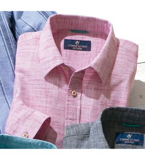 「＜コムルヴァン・オム＞綿１００％さらっと強撚７分袖シャツ（メンズシャツ）」｜ピンク