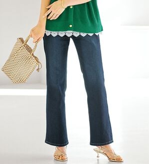 BELLUNA（ベルーナ）の「ヒンヤリ軽やか！フレアーデニムパンツ（フルレングスパンツ）」｜インディゴ