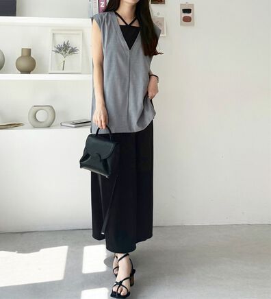 GeeRA（ジーラ）の「麻調ベスト&times;リブワンピースセット（その他ワンピース）」