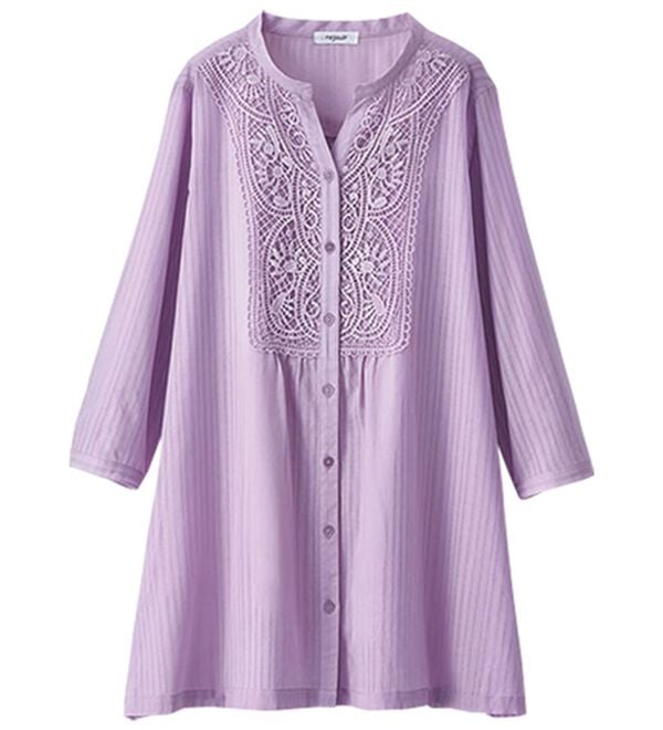 BELLUNA（ベルーナ）の「シアー素材モチーフレース使いシャツチュニック（チュニック）」｜詳細画像