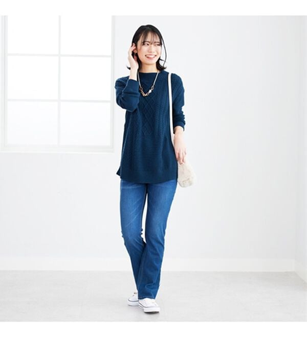 BELLUNA（ベルーナ）の「パッチワーク調ケーブルニットチュニック（チュニック）」｜詳細画像