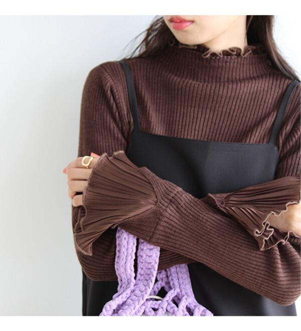 GeeRA（ジーラ）の「プリーツ付ハイネックリブニットトップス（ニット・セーター）」｜詳細画像