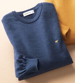 「＜ゴールデンベア＞メリノウールクルーネックセーター（メンズニット・セーター）」｜杢ブルー