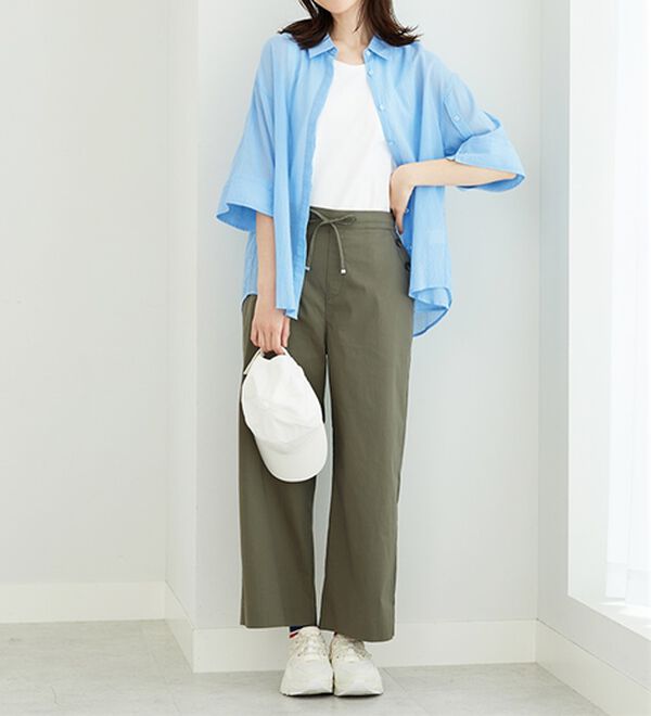 BELLUNA（ベルーナ）の「サラリ綿混ボタン使いワイドパンツ（ワイドパンツ・ガウチョ）」｜詳細画像