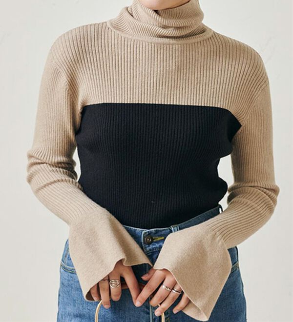 RANAN（ラナン）の「＜ムースタッチ＞洗える！バイカラータートルリブニット（ニット・セーター）」｜詳細画像