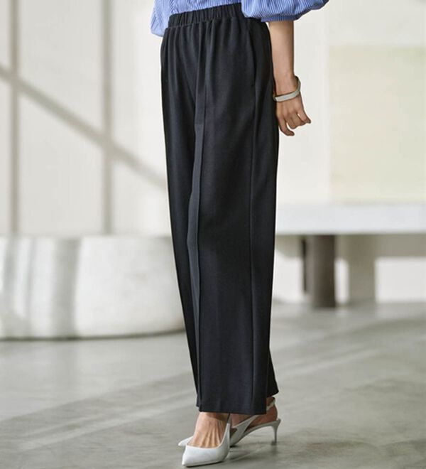 RANAN（ラナン）の「きれい見えピンタックカットソーワイドパンツ（ワイドパンツ・ガウチョ）」｜ブラック