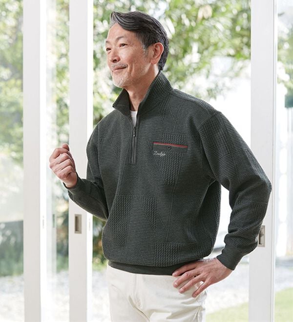 「紳士の格調デザイン　ハーフジップトレーナー（メンズシャツ）」｜詳細画像