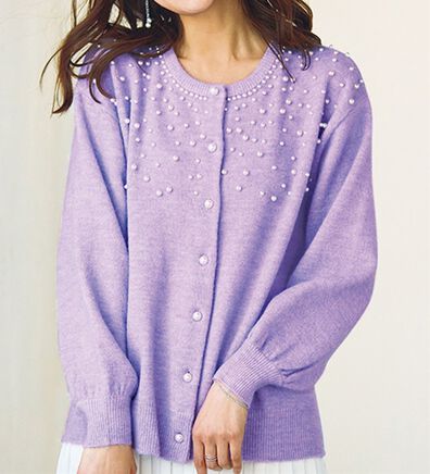 BELLUNA（ベルーナ）の「パールビーズ使いがかわいいニットカーディガン（ニットカーディガン）」