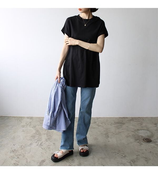 GeeRA（ジーラ）の「綿１００％フレンチスリーブチュニックＴシャツ（カットソー）」｜詳細画像