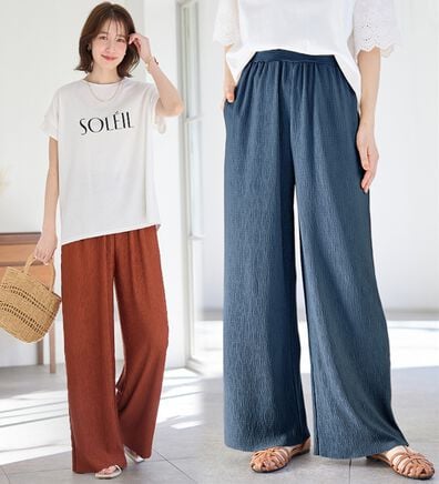 Viola e Viola（ヴィオラ エ ヴィオラ）の「【５つの機能付】丈切れる！楽ちんジャカードパンツ（ワイドパンツ・ガウチョ）」