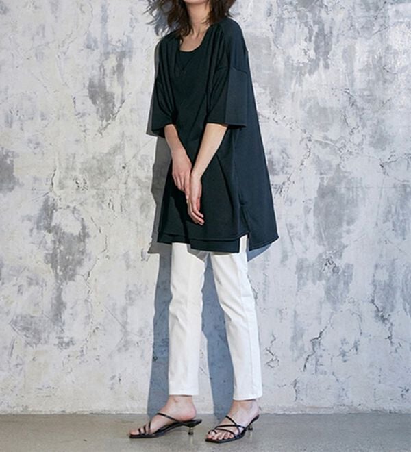RANAN（ラナン）の「レイヤード風ニットソー半袖チュニック（チュニック）」｜詳細画像