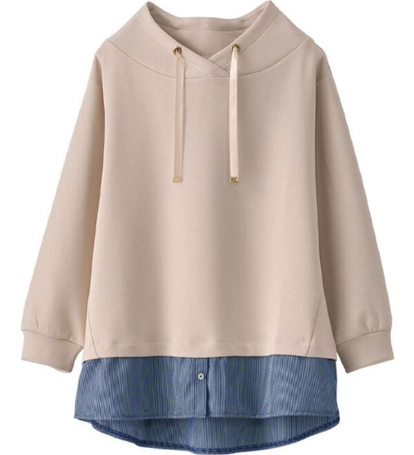 BELLUNA（ベルーナ）の「ワイドネックデザインシャツ切替チュニック（チュニック）」｜アイボリ／ストライプ