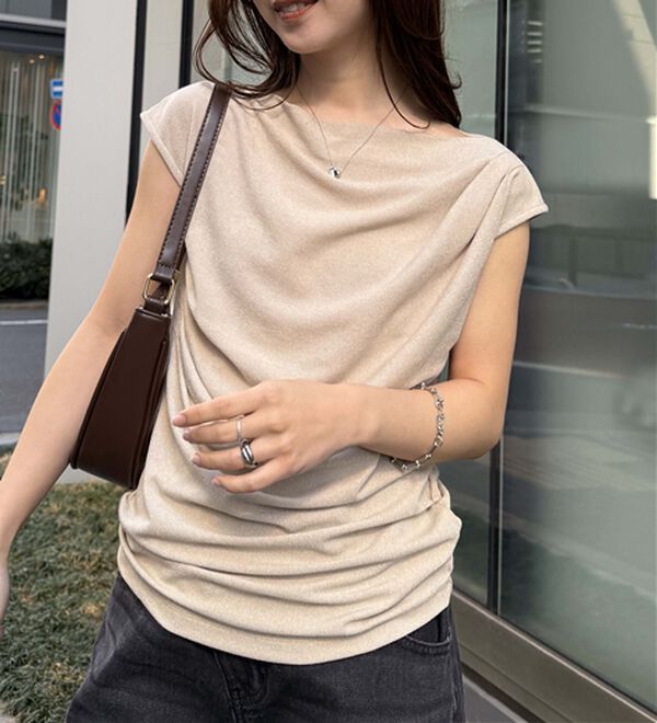 RANAN（ラナン）の「【ひんやり・ＵＶ】タックドレープフレンチスリーブカットソー（Tシャツ）」｜詳細画像