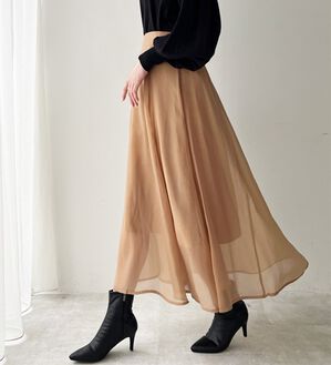 GeeRA（ジーラ）の「シアーデザインフレアーロングスカート（ロングスカート）」｜ブラウン