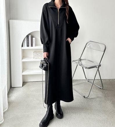 GeeRA（ジーラ）の「ハーフジップハイネック裏起毛ワンピース（カットソーワンピース）」