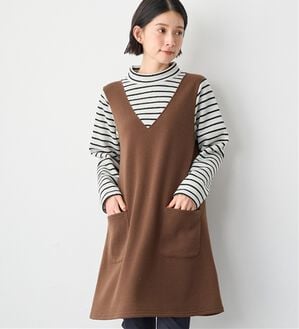 Viola e Viola（ヴィオラ エ ヴィオラ）の「重ね着風あったか裏起毛チュニックワンピース（その他ワンピース）」｜モカ／黒ボーダー