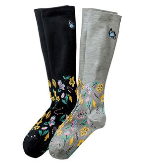 「【２足組】【日本製】おしゃれなフラワー着圧ハイソックス（靴下・ストッキング）」｜花柄