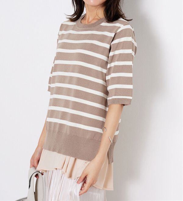 BELLUNA（ベルーナ）の「【2点セット】バックスリットボーダーニットアンサンブル（ニット・セーター）」｜詳細画像