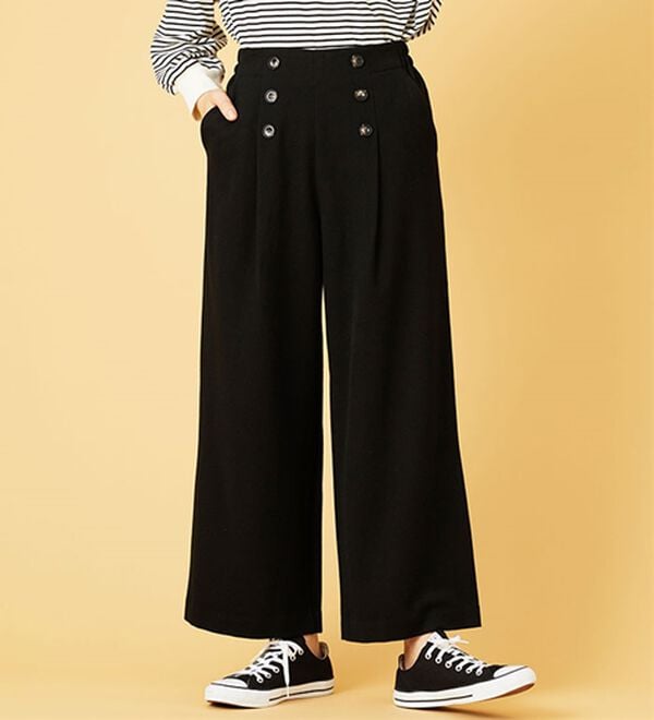 BELLUNA（ベルーナ）の「サマ見え（スーパーウォーム）ウール調ボタン使いワイドパンツ（ワイドパンツ・ガウチョ）」｜詳細画像