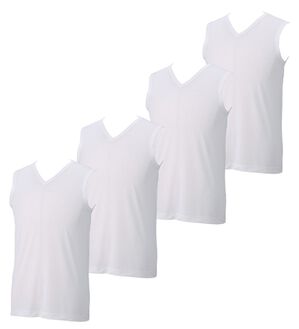 「【４枚組】氷撃冷感（Ｒ）ヒエサラインナー（メンズ肌着・インナーウェア）」｜ホワイト4枚組 スリーブレスV首