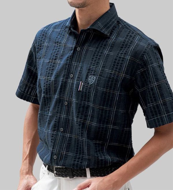 「＜ダンロップ・リファインド＞こだわりの絣チェック涼感シャツ（メンズシャツ）」｜詳細画像