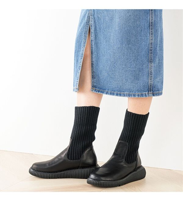 ルフラン（ルフラン）の「ＪＳハートレーベル　ニット使い２ｗａｙレザーブーツ（ブーツ）」｜詳細画像