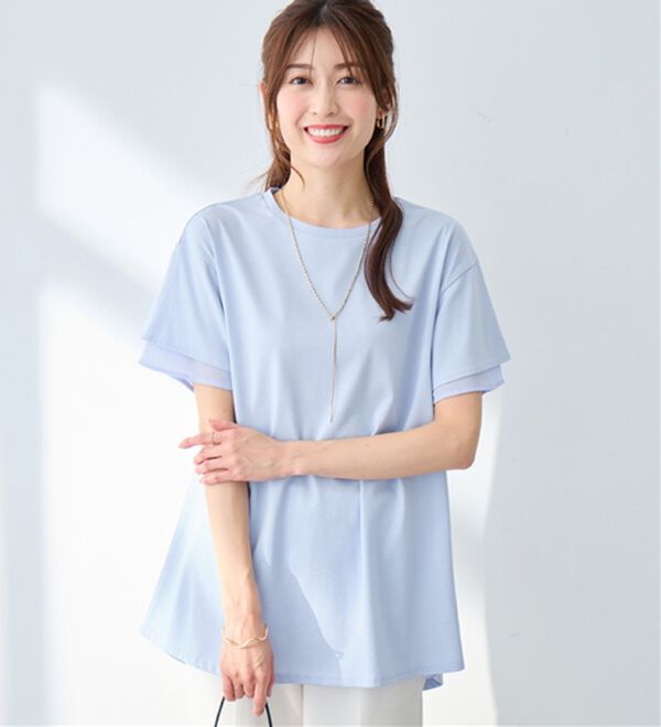 alotta（アロッタ）の「【接触冷感】＜丈が選べる＞袖口シフォントップス／チュニック（カットソー）」｜ラベンダーブルー／チュニック丈