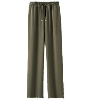 BELLUNA（ベルーナ）の「【快適Ｌａｂ．】お手入れ楽々ビンテージ調素材ワイドパンツ（ワイドパンツ・ガウチョ）」｜カーキ