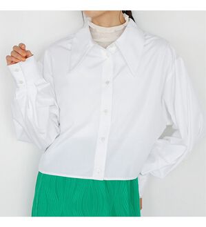 GeeRA（ジーラ）の「ストライプ柄衿付ショート丈シャツ（シャツ）」｜オフホワイト系