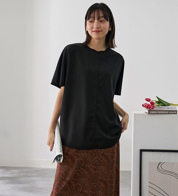 BELLUNA（ベルーナ）の「Ｔシャツ感覚なのにきちんとブラウス見え！カットジョーゼット半袖プルオーバー（カットソー）」｜詳細画像