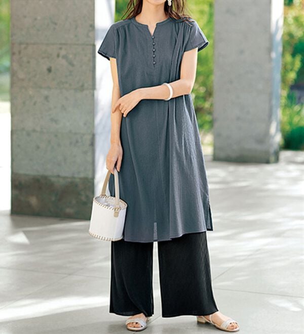 BELLUNA（ベルーナ）の「セルフカットできる！プリーツワイドパンツ（ワイドパンツ・ガウチョ）」｜詳細画像